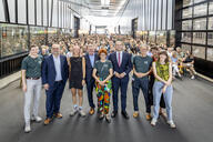 from left to right: Oskar Baumann, Markus Wachtveitl Director Purchasing Production Equipment Continental, Carlotta Baumann, Michael Cerny Mayor of Amberg, Annette Baumann, Albert Füracker Bavarian Minister of Finance, Dr Georg Baumann, Marlena Lammert, Hanna Baumann